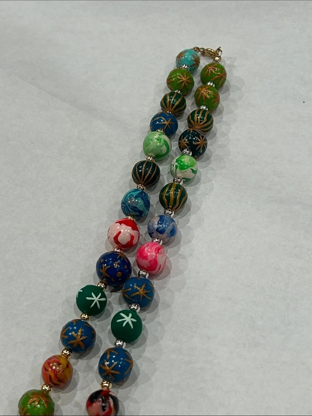 Vintage Multicolor Floral neon glow in the dark 80s party Bead boho 22” Necklace